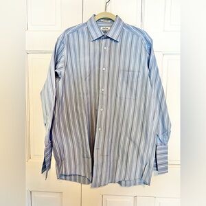Faconnable Men’s 100% Cotton Dress Shirt Light Blue Striped Made in USA 16R /4